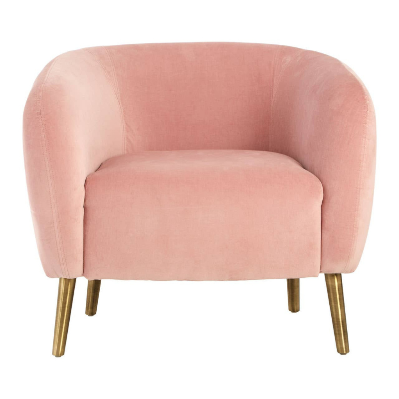 Louxor Pink Velvet Round Armchair – Chic Curved Design with Plush, Inviting Comfort
