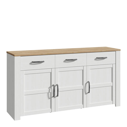 Bohol 3 Door 3 Drawer Sideboard in Riviera Oak/White W 166.1 x H 87 x D 42 cm-Sideboards-FTG-