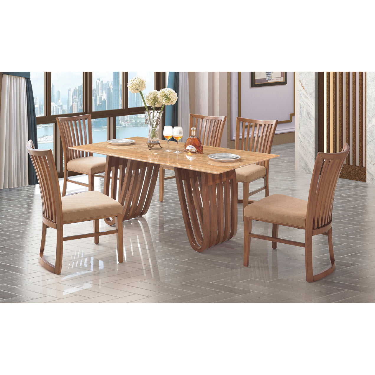 Aurora Marble Dining Table with Wooden Base 1600W x 900D x 750H-Dining Tables-Heartlands Furniture-