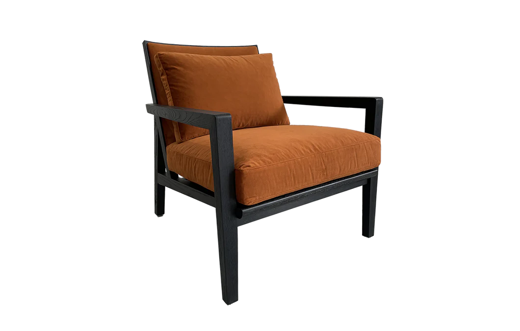 Mischa Armchair – Alva Amber | Retro-Inspired Velvet Accent Chair with Wenge Wood Frame