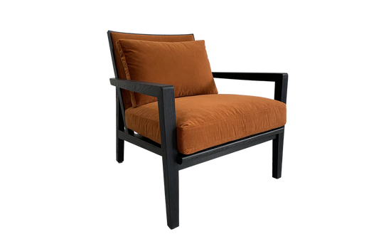 Mischa Armchair – Alva Amber | Retro-Inspired Velvet Accent Chair with Wenge Wood Frame