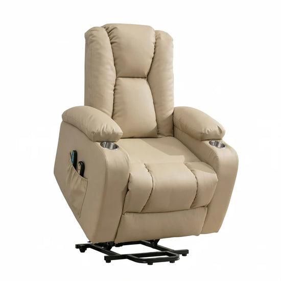 Windsor Cream Electric Lift Assist Riser Recliner Chair with Massage & Heat – Bonded Leather 1 Seater Recliner