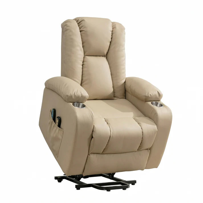 Windsor Cream Electric Lift Assist Riser Recliner Chair with Massage & Heat – Bonded Leather 1 Seater Recliner