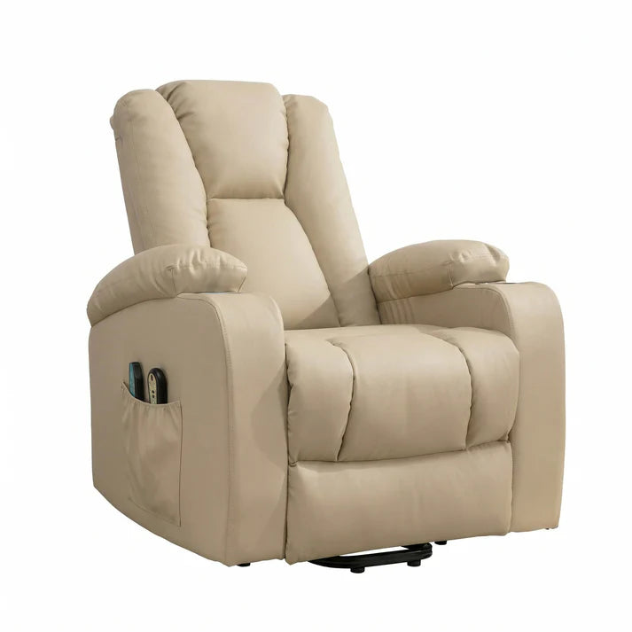 Windsor Cream Electric Lift Assist Riser Recliner Chair with Massage & Heat – Bonded Leather 1 Seater Recliner
