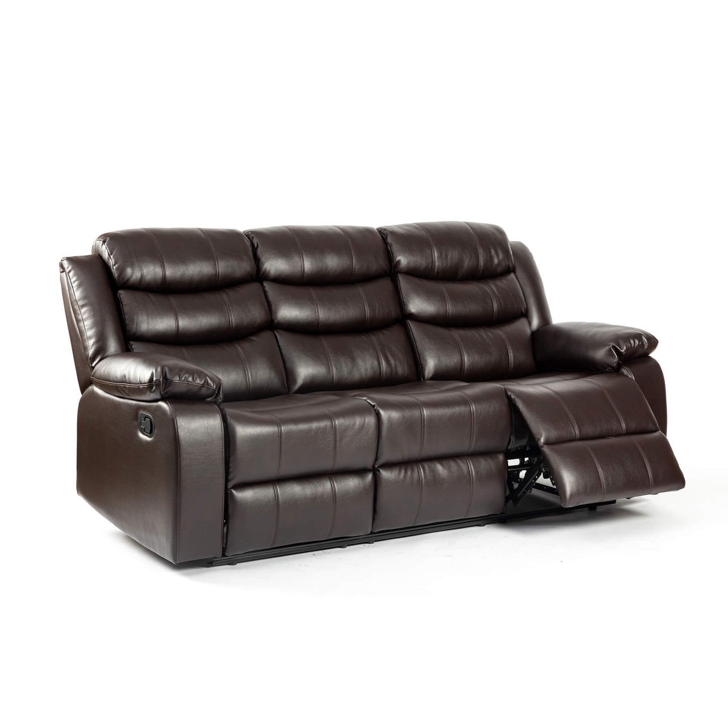 Turin Recliner Leather Aire 3 Seater Brown 2060W x 970D x 1020H-Sofa-Heartlands Furniture-