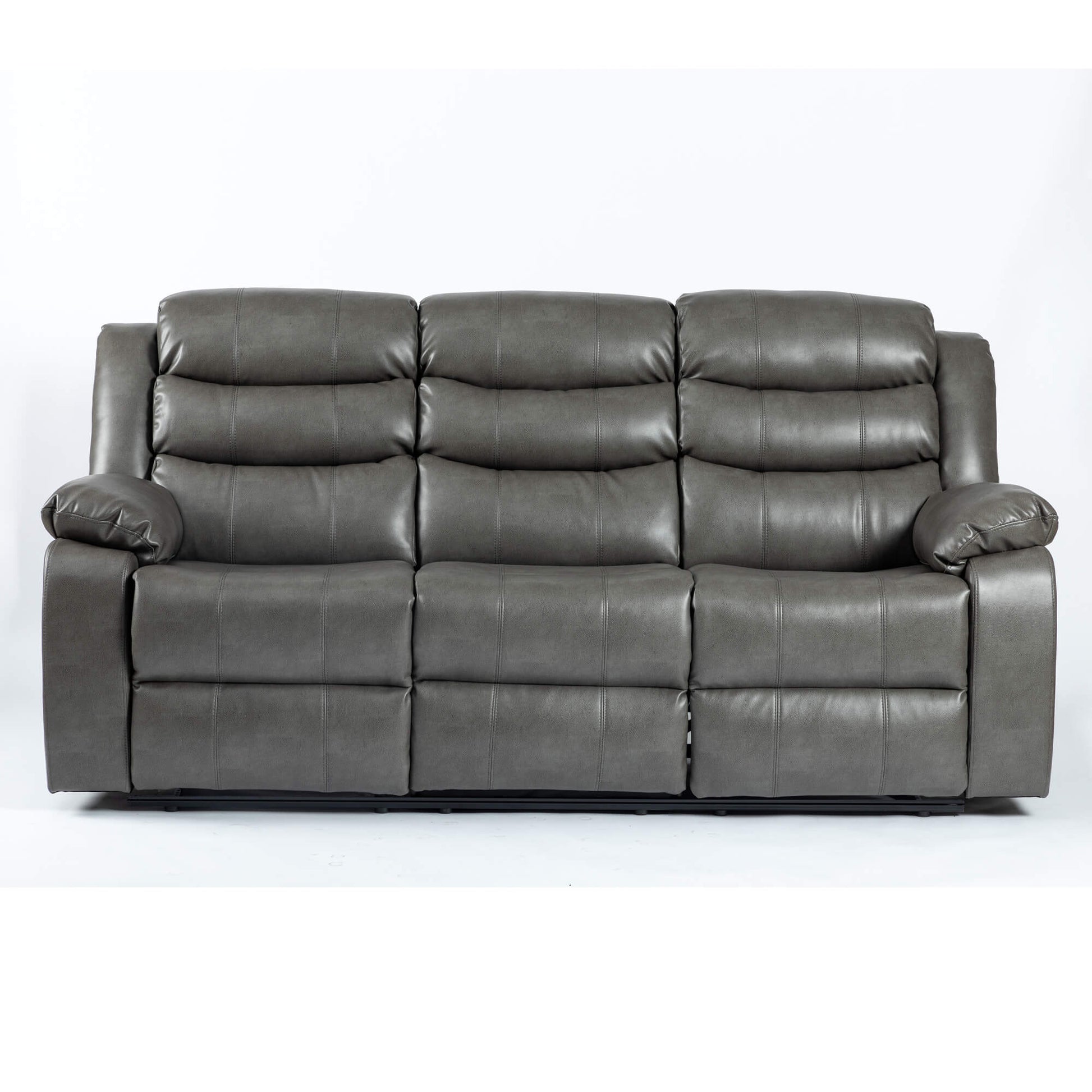 Turin Recliner Leather Aire 3 Seater Grey 2060W x 970D x 1020H-Sofa-Heartlands Furniture-