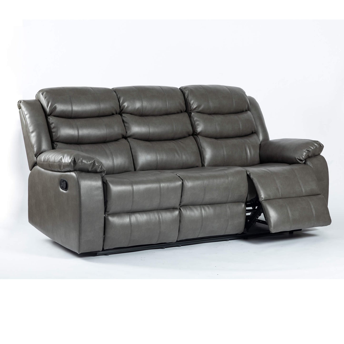 Turin Recliner Leather Aire 3 Seater Grey 2060W x 970D x 1020H-Sofa-Heartlands Furniture-