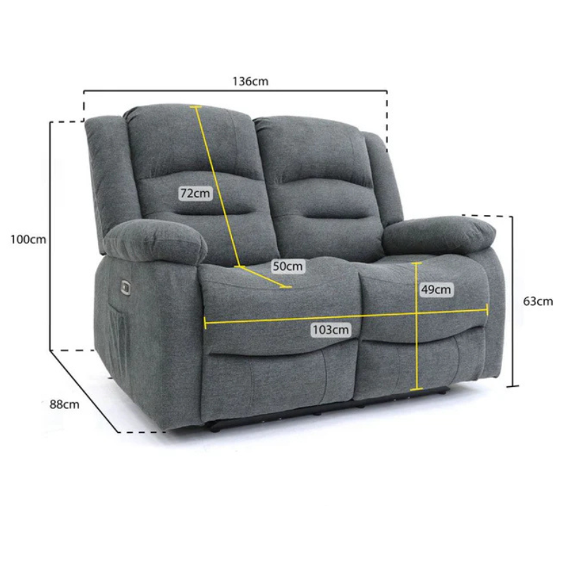 Alva 2 Seater Graphite Electric Recliner Sofa – Faux Leather with USB-C, Cup Holders & Storage