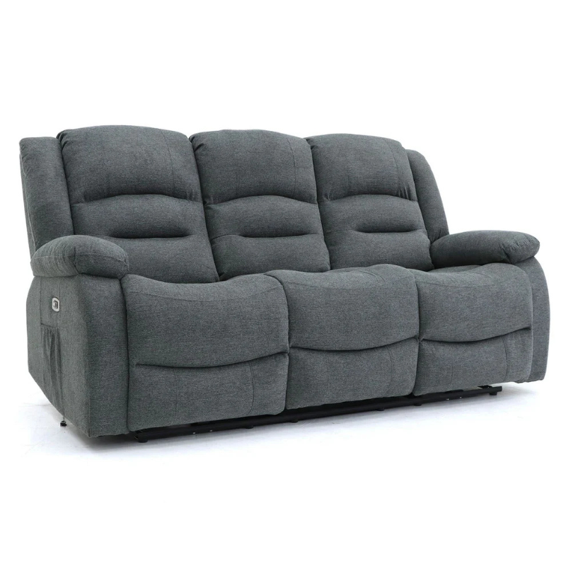 Alva 3 Seater Graphite Electric Recliner Sofa – Faux Leather with USB-C, Cup Holders & Storage