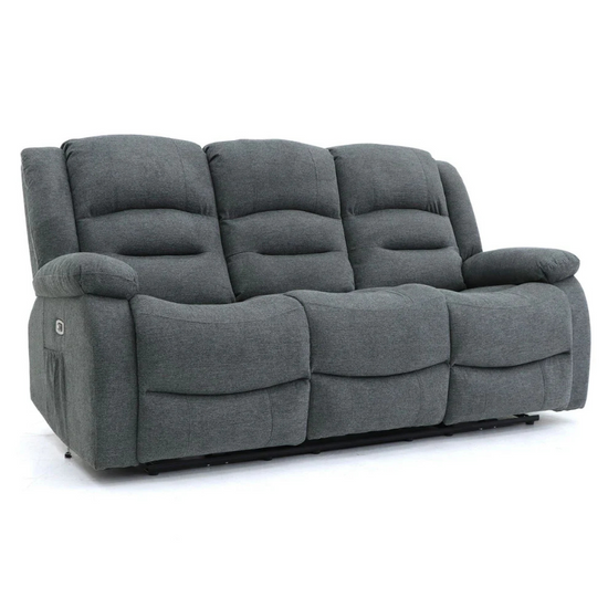 Alva 3 Seater Graphite Electric Recliner Sofa – Faux Leather with USB-C, Cup Holders & Storage