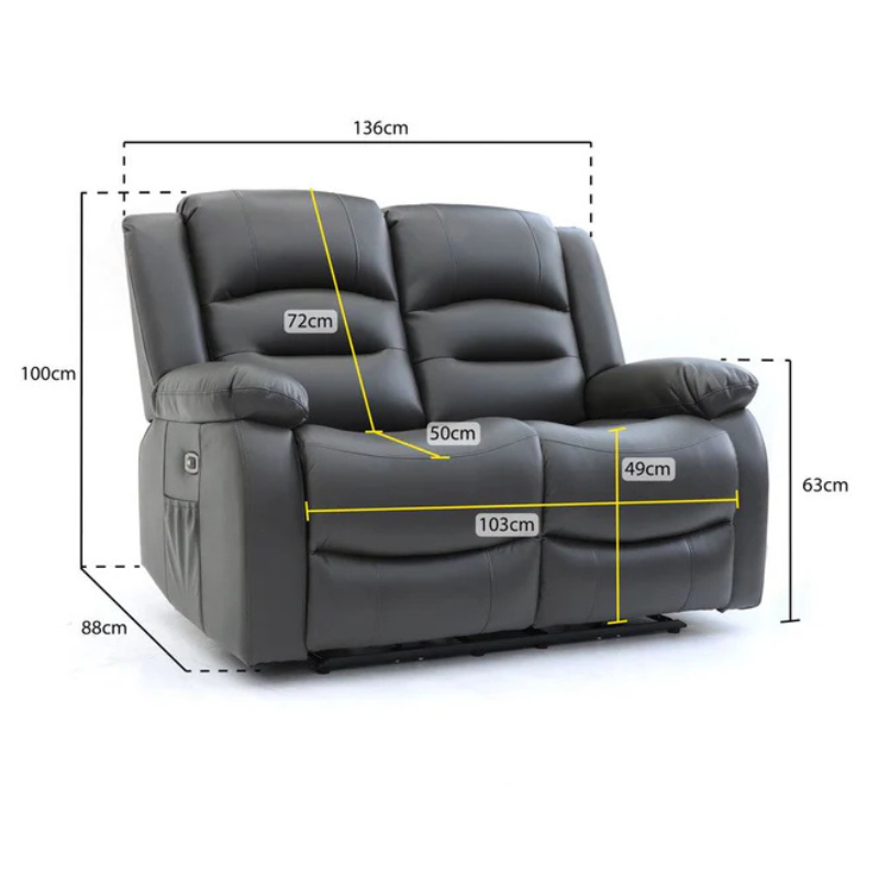 Alva Grey 2 Seater Electric Recliner Sofa – Faux Leather with USB-C, Cup Holders & Storage