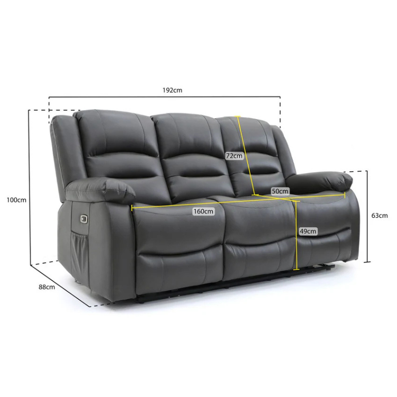 Alva Grey 3 Seater Electric Recliner Sofa – Faux Leather with USB-C, Cup Holders & Storage
