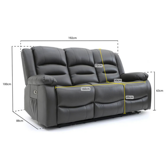 Alva Grey 3 Seater Electric Recliner Sofa – Faux Leather with USB-C, Cup Holders & Storage