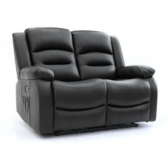 Alva 2 Seater Black Electric Recliner Sofa – Faux Leather Power Recliner with USB-C, Cup Holders & Storage Pocket