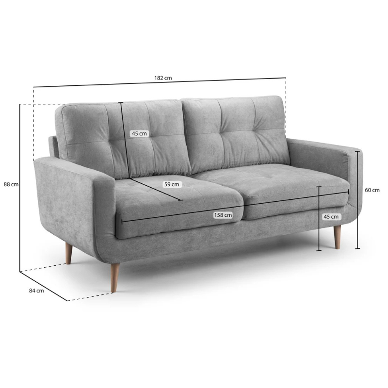 Aurora Grey 3 Seater Sofa – Tufted Design with Foam-Filled Cushions & Solid Wood Frame