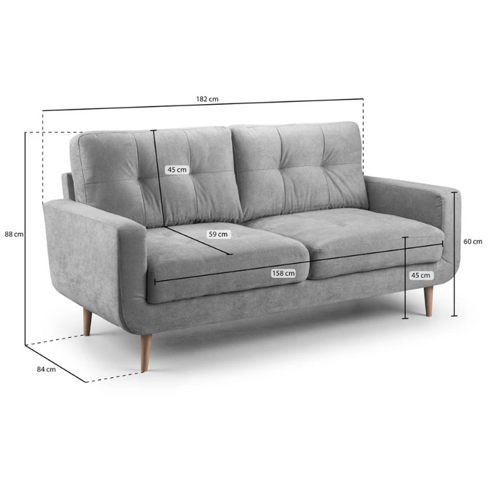 Aurora Grey 3 Seater Sofa – Tufted Design with Foam-Filled Cushions & Solid Wood Frame