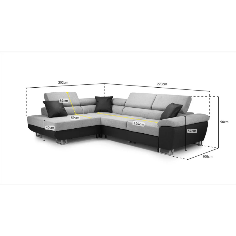 Anton Sofa bed Black/Grey Left Hand Facing Corner