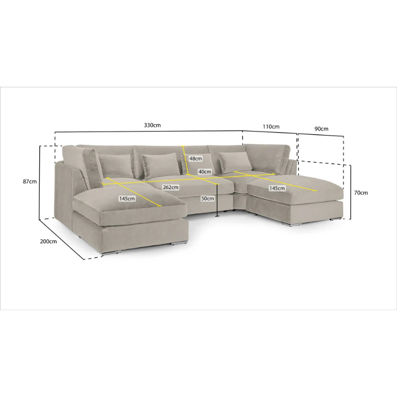 Belgravia U-Shape Corner Sofa in Beige – Large Family Sofa with Soft Upholstery