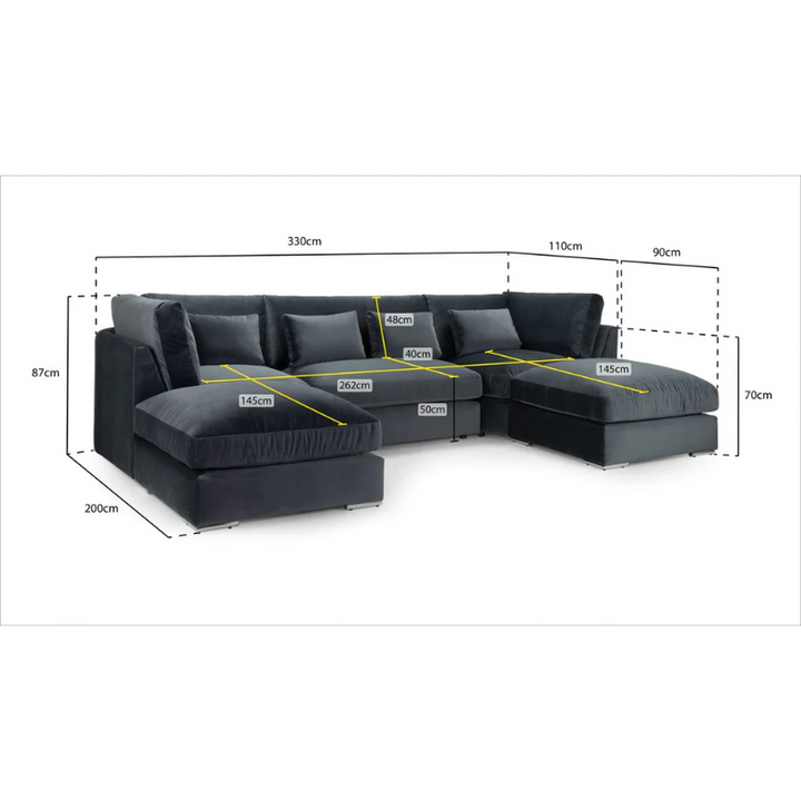 Belgravia Slate Grey U-Shape Corner Sofa – Large Modern Sectional with Deep Seating