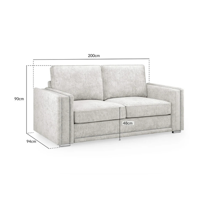 Bentley Silver 3 Seater Fullback Sofa – Chrome Feet & Studded Detailing