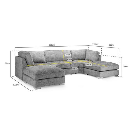 Bishop Platinum U-Shaped Fullback Corner Sofa – Large Fabric Couch with Footstools