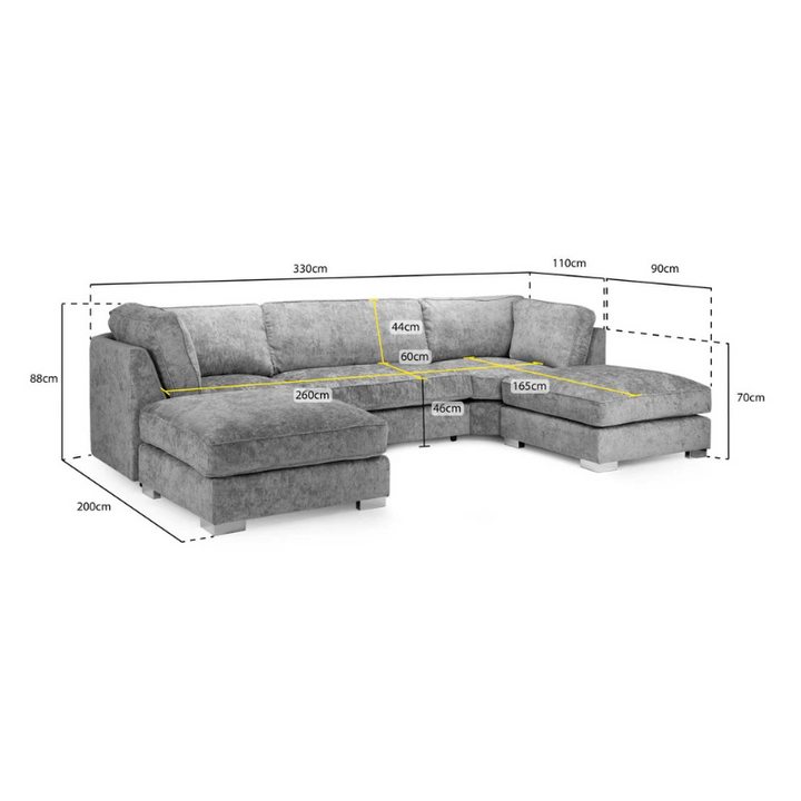 Bishop Platinum U-Shaped Fullback Corner Sofa – Large Fabric Couch with Footstools