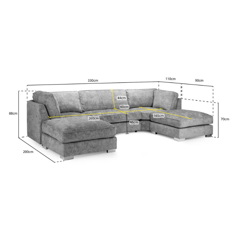 Bishop Truffle U-Shaped Fullback Corner Sofa – Large Fabric Couch with Footstools