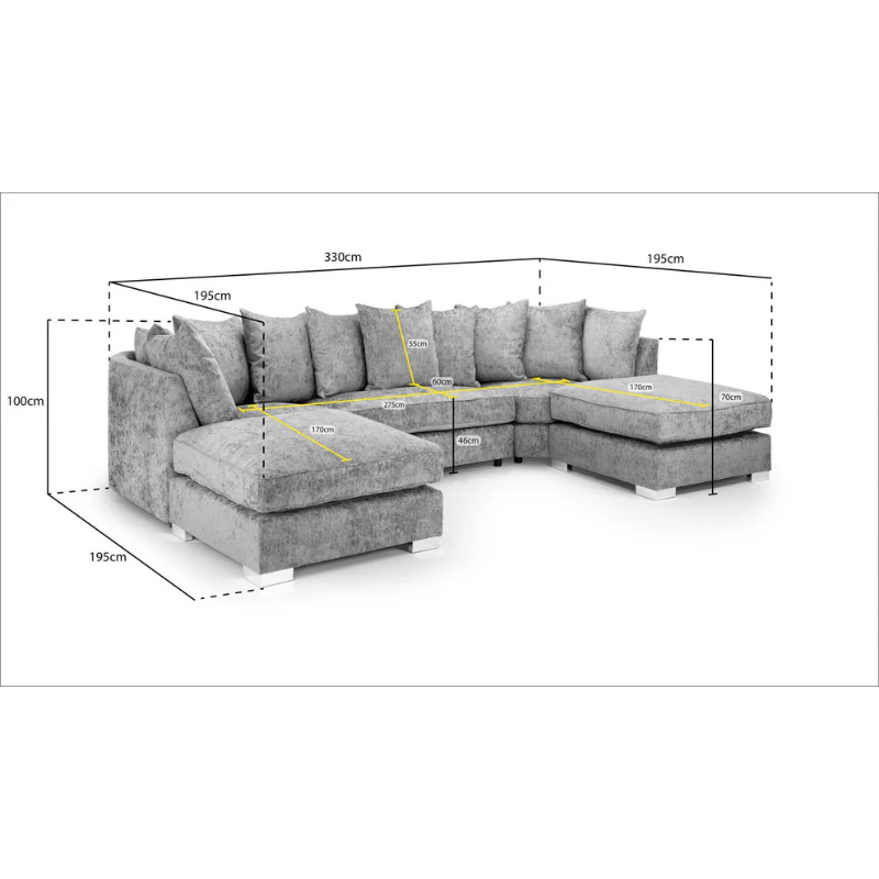 Bishop Platinum U Shape Scatterback Corner Sofa – Large Modular Fabric Couch