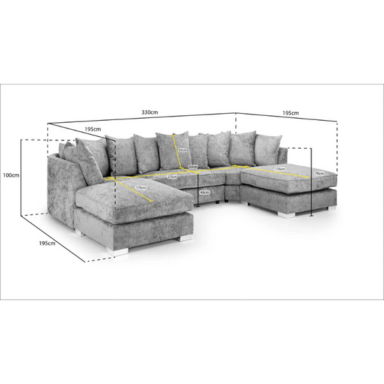 Bishop Platinum U Shape Scatterback Corner Sofa – Large Modular Fabric Couch