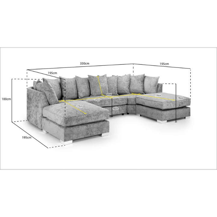 Bishop Platinum U Shape Scatterback Corner Sofa – Large Modular Fabric Couch