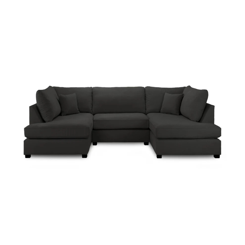 Carnaby Classic U-Shaped Corner Sofa in Black – Large Family Sofa with Deep Cushions