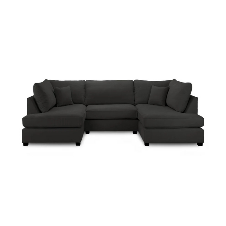 Carnaby Classic U-Shaped Corner Sofa in Black – Large Family Sofa with Deep Cushions