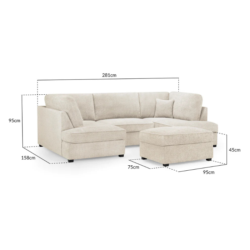 Carnaby U-Shaped Corner Sofa in Boucle Beige – Large Modern Sofa with Removable Cushions