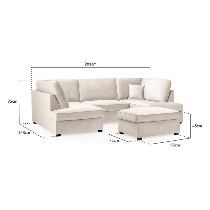Carnaby U-Shaped Corner Sofa in Plush Beige – Spacious Family Sofa with Removable Cushions