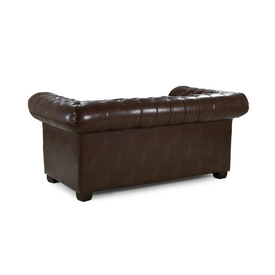 Chesterfield 2 Seater Sofa in Antique Brown – Button-Tufted Faux Leather Couch