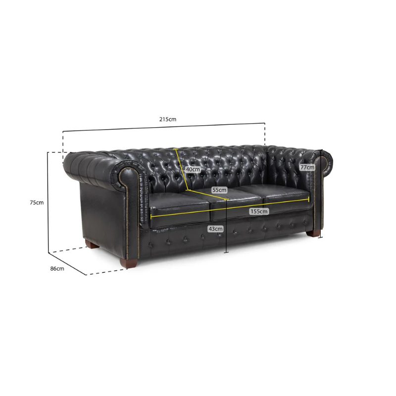 Chesterfield Oxblood Red 3 Seater Sofa – Classic Buttoned Leather Sofa with Scroll Arms