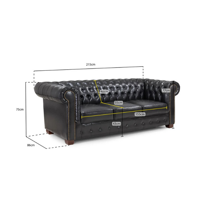 Chesterfield Oxblood Red 3 Seater Sofa – Classic Buttoned Leather Sofa with Scroll Arms