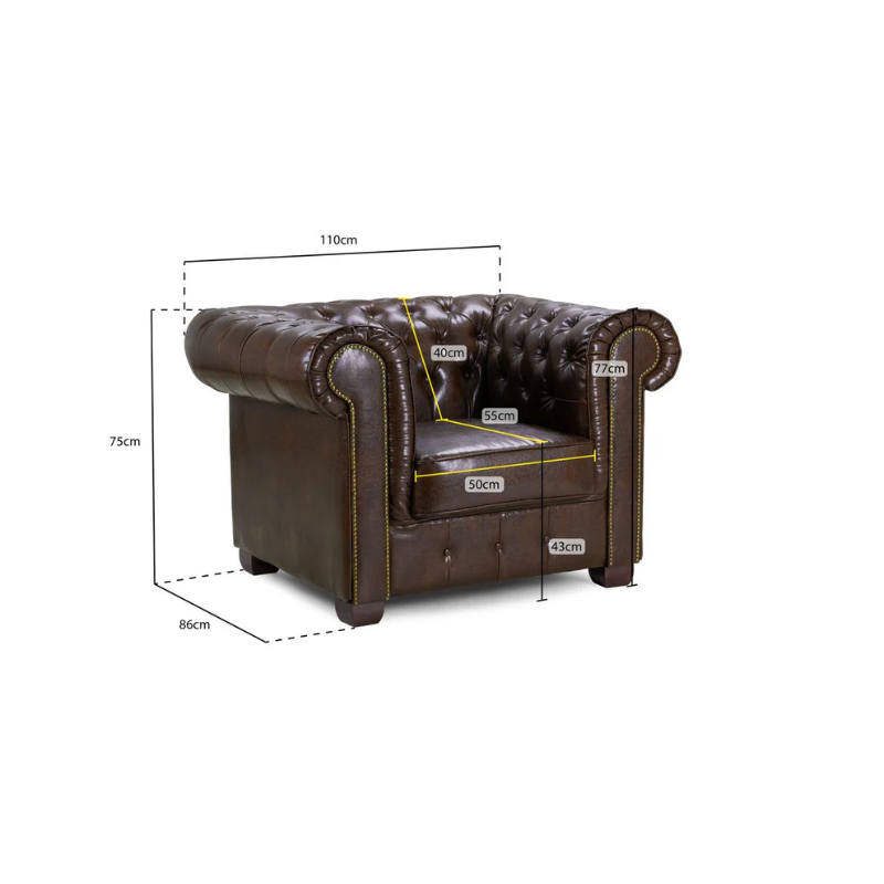 Chesterfield Armchair in Oxblood Red – Classic Buttoned Accent Chair with Scroll Arms