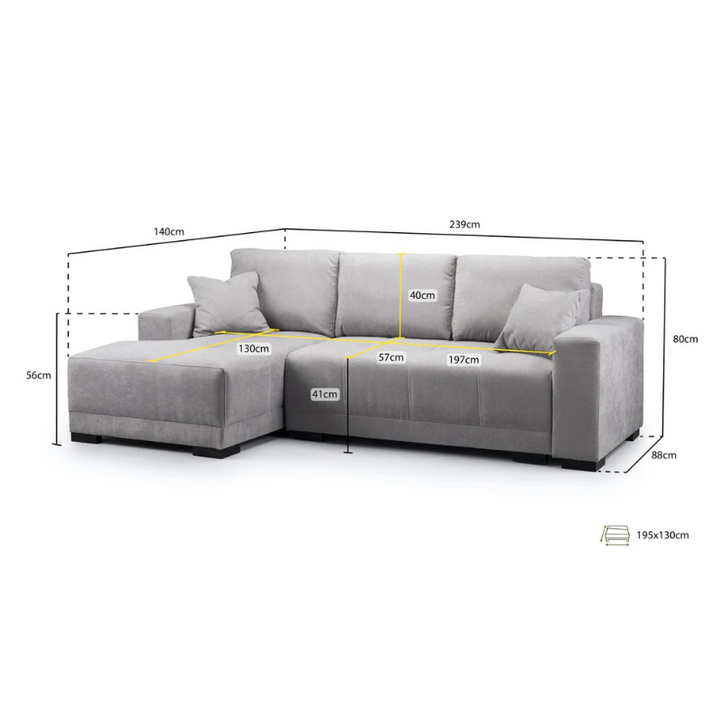 Cimiano Sofabed Black/Grey Left Hand Facing Corner