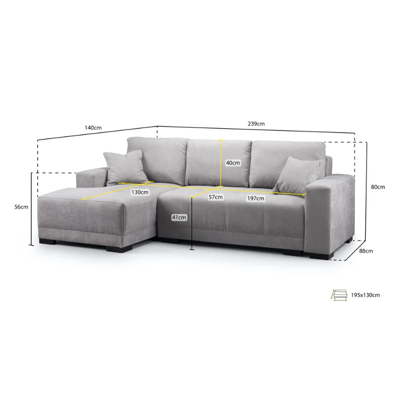 Cimiano Sofabed Grey Left Hand Facing Corner