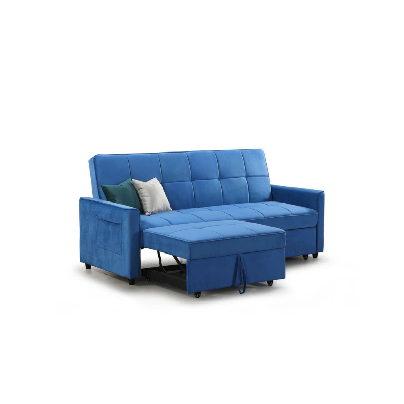Elegance 3 Seater Sofa Bed – Plush Blue Convertible Couch for Living Room