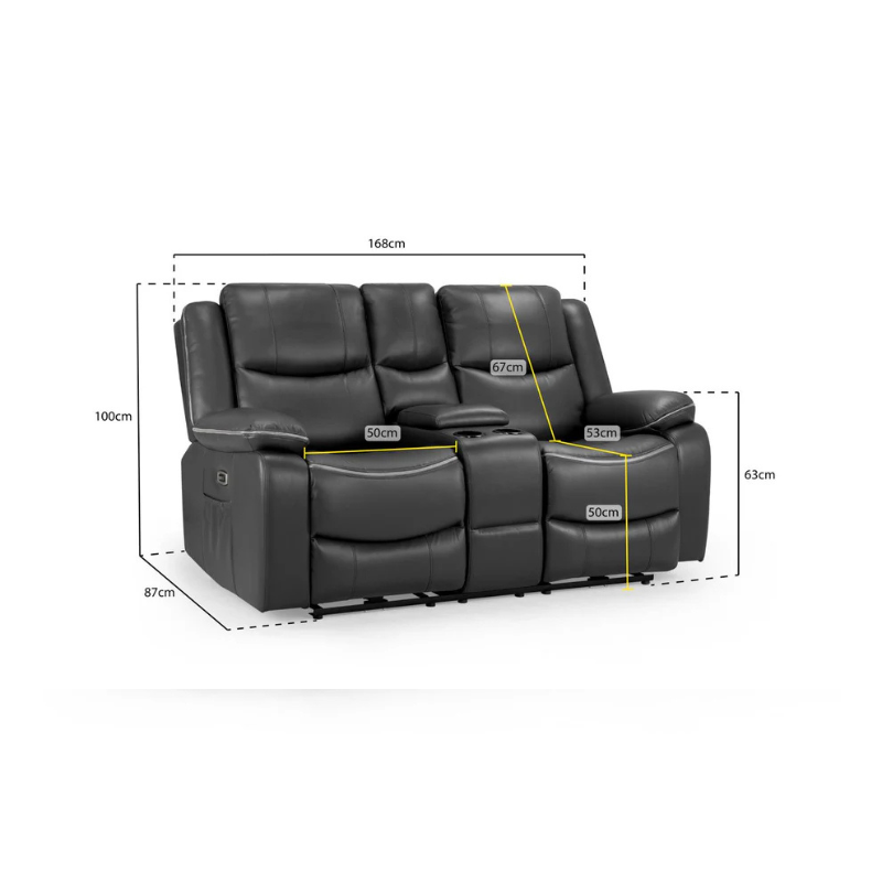 Harald Black 2 Seater Electric Recliner Sofa – Leather-Effect Power Reclining Loveseat