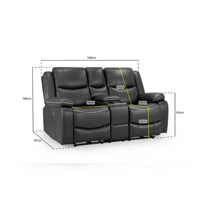 Harald Black 2 Seater Electric Recliner Sofa – Leather-Effect Power Reclining Loveseat