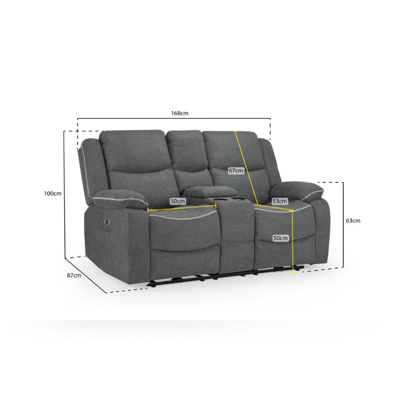 Harald Graphite Grey 2 Seater Electric Recliner Sofa – Power Reclining Leather-Effect Couch