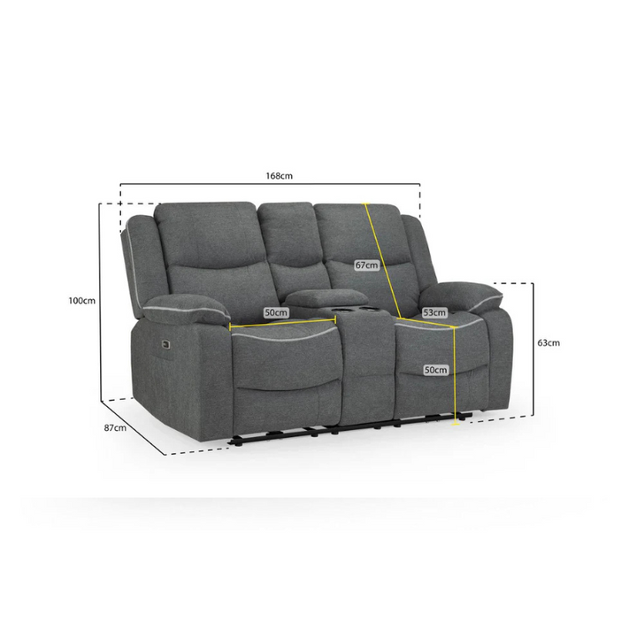 Harald Graphite Grey 2 Seater Electric Recliner Sofa – Power Reclining Leather-Effect Couch