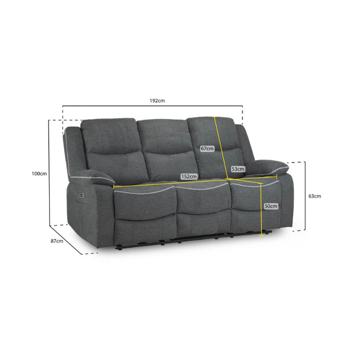 Harald Graphite Grey 3 Seater Electric Recliner Sofa – Leather-Effect Power Reclining Couch