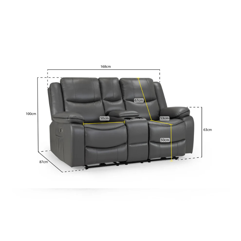 Harald Grey Electric Recliner Sofa – 2 Seater Power Reclining Leather-Effect Couch