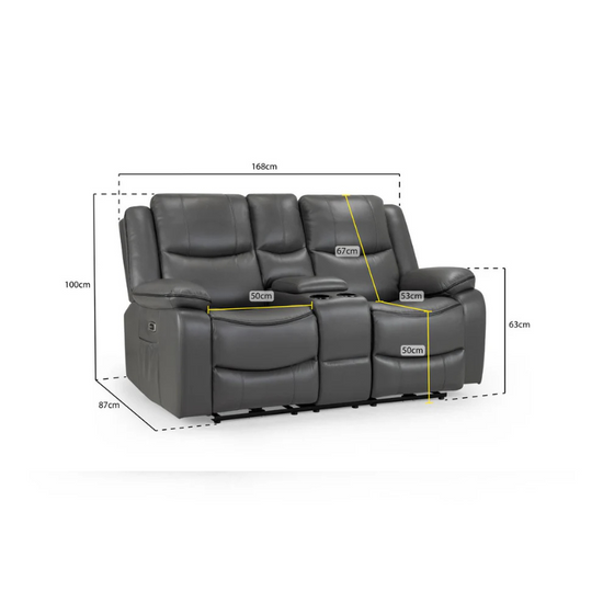 Harald Grey Electric Recliner Sofa – 2 Seater Power Reclining Leather-Effect Couch