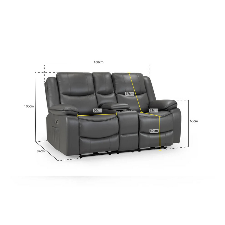 Harald Grey Electric Recliner Sofa – 2 Seater Power Reclining Leather-Effect Couch