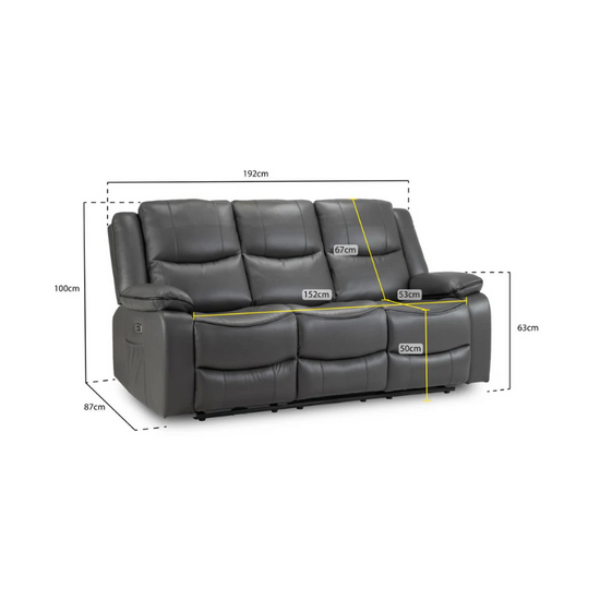 Harald 3 Seater Electric Recliner Sofa – Grey Leather-Effect with Dual Recline